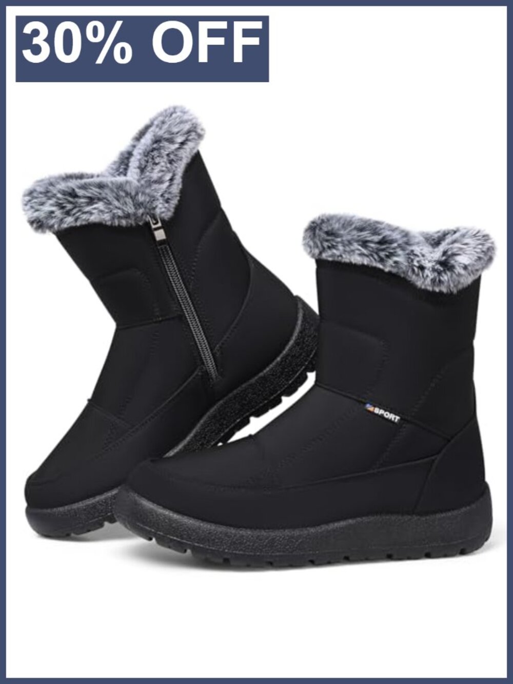 Waterproof Fur-Lined Ankle Snow Booties Side Zip Winter Boots